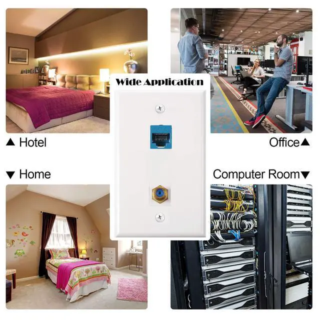 Alt view image 5 of 6 - 4 Pack Ethernet Coax Wall Plates, Cat6 Coax Wall Plate with Ethernet Port and Gold-Plated TV Coaxial Cable F-Type Port(Blue)