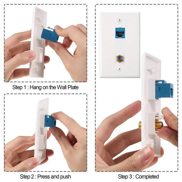 Alt view image 2 of 6 - 4 Pack Ethernet Coax Wall Plates, Cat6 Coax Wall Plate with Ethernet Port and Gold-Plated TV Coaxial Cable F-Type Port(Blue)