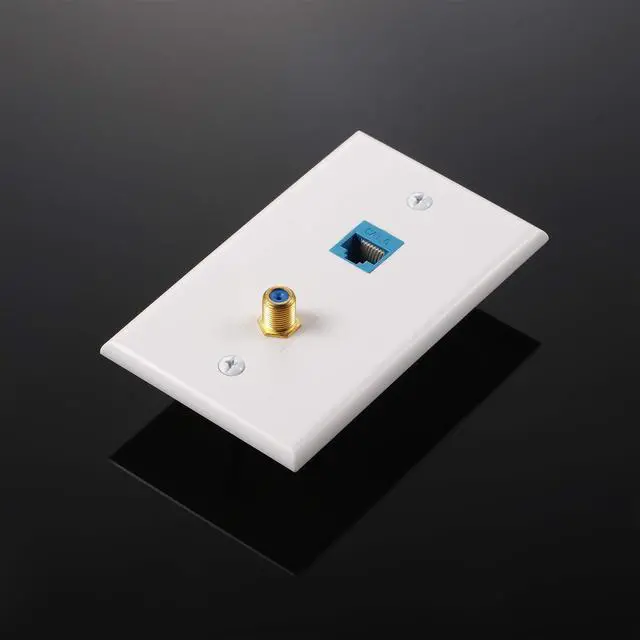 Alt view image 6 of 6 - 4 Pack Ethernet Coax Wall Plates, Cat6 Coax Wall Plate with Ethernet Port and Gold-Plated TV Coaxial Cable F-Type Port(Blue)