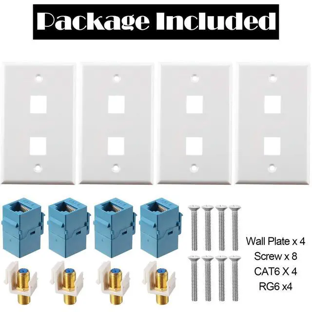 Alt view image 4 of 6 - 4 Pack Ethernet Coax Wall Plates, Cat6 Coax Wall Plate with Ethernet Port and Gold-Plated TV Coaxial Cable F-Type Port(Blue)