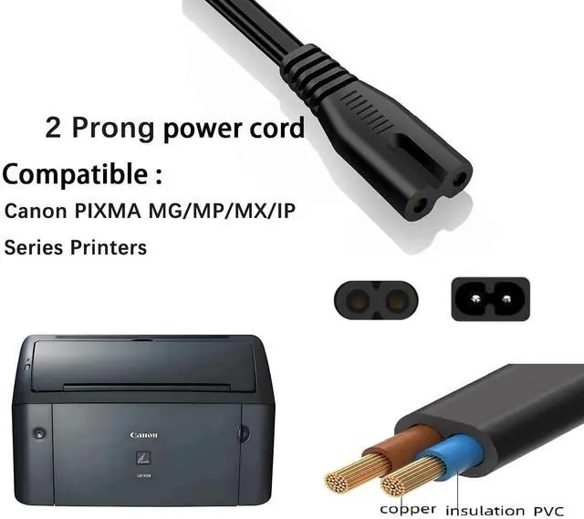 Alt view image 2 of 6 - 10FT Long Canon Printer Power Cord Cable for Canon PIXMA MG/MP/MX/IP Series Printers, 2 Prong Power Cable for HP, Lexmark, Dell, Brother, Epson Many Different Other Model Replacement Cable