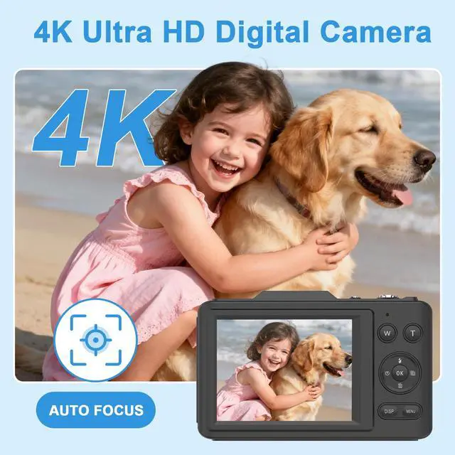 Alt view image 3 of 7 - 4K Digital Camera FHD 1080P Point and Shoot Camera with 64GB Card, Black | 16X Zoom, Anti Shake, Autofocus 4K, FHD 1080P, 48 MP 32GB Card, Compact Portable Small for Kids Girls Boys Beginners