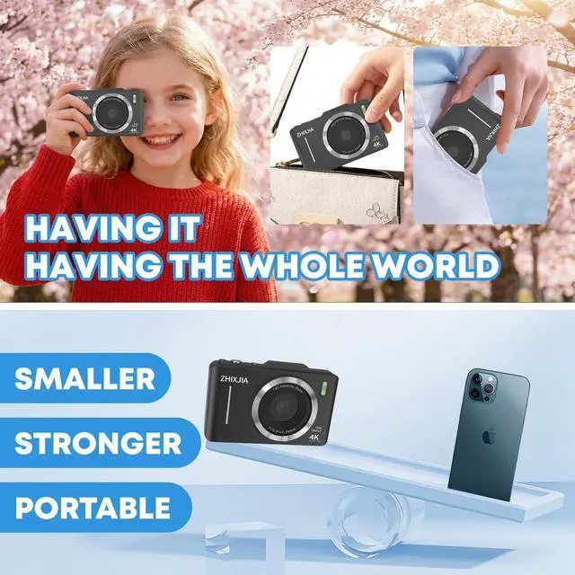 Alt view image 6 of 7 - 4K Digital Camera FHD 1080P Point and Shoot Camera with 64GB Card, Black | 16X Zoom, Anti Shake, Autofocus 4K, FHD 1080P, 48 MP 32GB Card, Compact Portable Small for Kids Girls Boys Beginners
