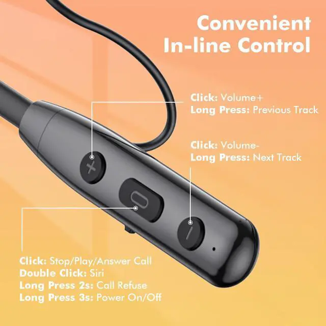 Alt view image 6 of 7 - Bluetooth 5.3 Neckband Earbuds with Microphone, Wireless Stereo Neckband Headphones, 30 Hrs Play Music, IPX6 Waterproof Neck Earphones in Ear Headset for Sport/Workout/Outdoor