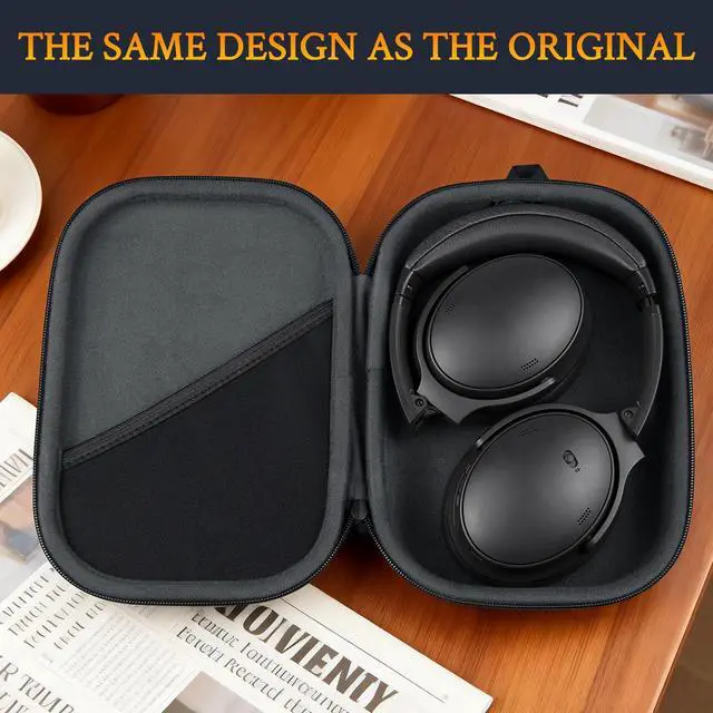 Alt view image 3 of 7 - Headphone Carry Case for Bose QC35/QC45/QC Ultra/QC25/QC SE/Quiet Comfort, Hard EVA Replacement Case, Travel Storage Bag with Carabiner - Black