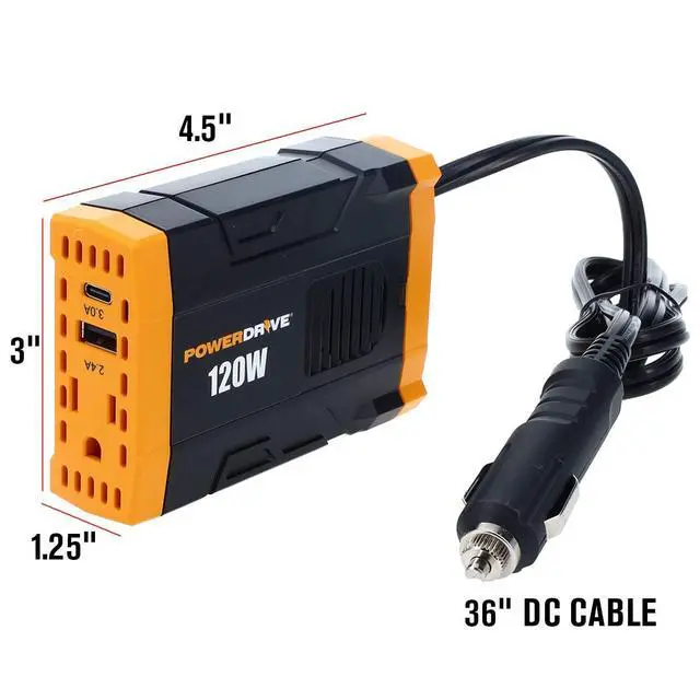 Alt view image 2 of 5 - PWD120 120 Watt Power Inverter Slim 12v DC to 110v AC with Outlet and 2 USB Ports