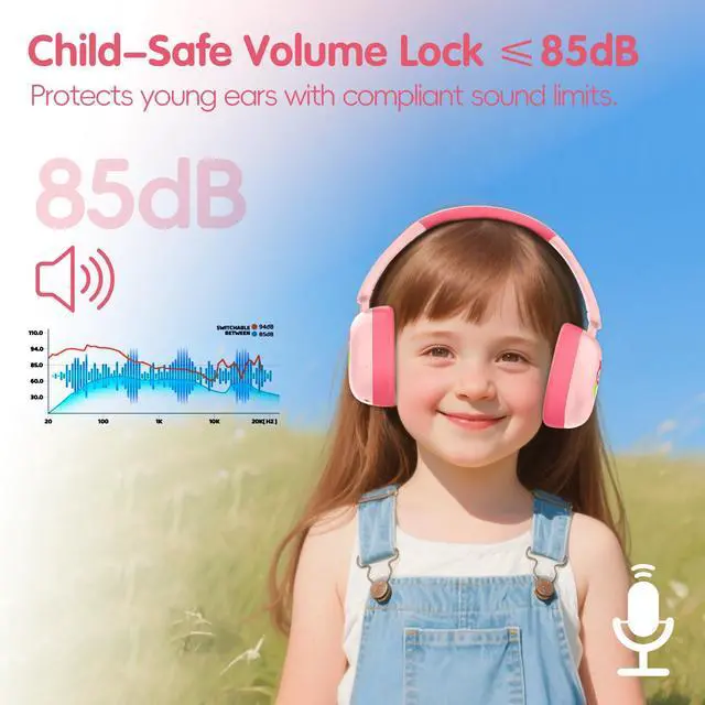 Alt view image 2 of 7 - Kids Headphones Bluetooth 6.0,Over Ear Kids Headphones Wireless with Mic 55H Playtime AUX Cord 85dB Safe Volume Limited Foldable Design for Boys Girls Travel/School/iPad