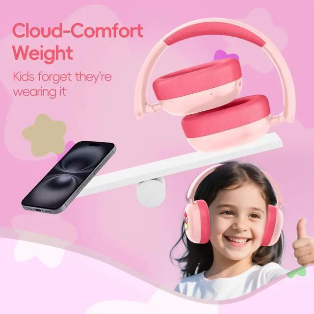 Alt view image 5 of 7 - Kids Headphones Bluetooth 6.0,Over Ear Kids Headphones Wireless with Mic 55H Playtime AUX Cord 85dB Safe Volume Limited Foldable Design for Boys Girls Travel/School/iPad