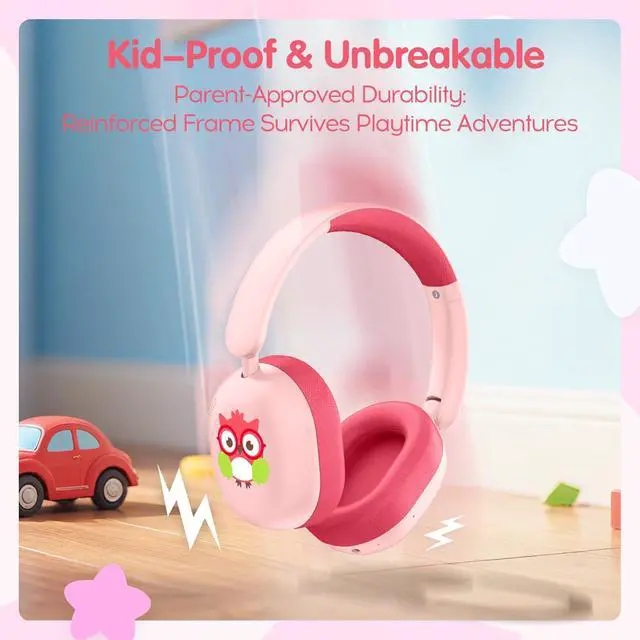 Alt view image 7 of 7 - Kids Headphones Bluetooth 6.0,Over Ear Kids Headphones Wireless with Mic 55H Playtime AUX Cord 85dB Safe Volume Limited Foldable Design for Boys Girls Travel/School/iPad