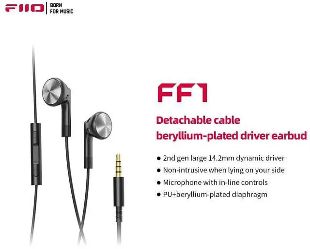 Alt view image 2 of 6 - FF1 3.5mm HiFi Music Wired Bass Earbud 14.2mm Dynamic HD Microphone Earphone for Gaming Meeting Video (Black)
