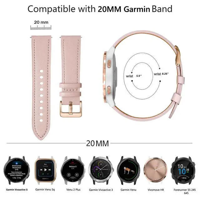 Alt view image 3 of 6 - Band for Garmin Venu 2 Plus, 20mm Leather Business Band for Garmin Vivoactive 3/5/6/Garmin Venu Sq/Music/Venu Sq 2/Garmin Venu/Vivomove HR/Forerunner 55 245 645