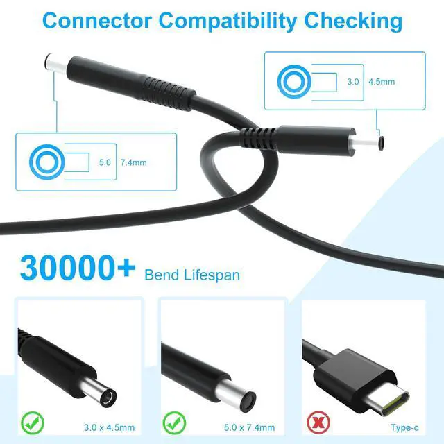 Alt view image 4 of 7 - 65W Laptop Chaarger Compatible with Dell Latitude | 3 3301 3310 3390 14 3400 3410 3420 3490 15 3500 3510 3520 3590 Vostro 13 5301 5390 14 5401 5402 5490 15 3558 3559 Adapter