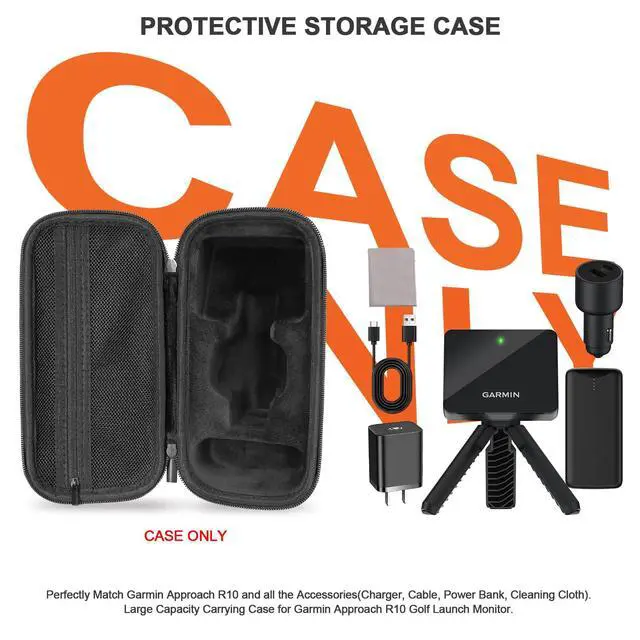 Alt view image 2 of 6 - Carrying Case for Garmin Approach r10 Golf Launch Monitor, Custom-Insert Storage Holder with Mesh Pocket for USB Cable, Charging Adapter