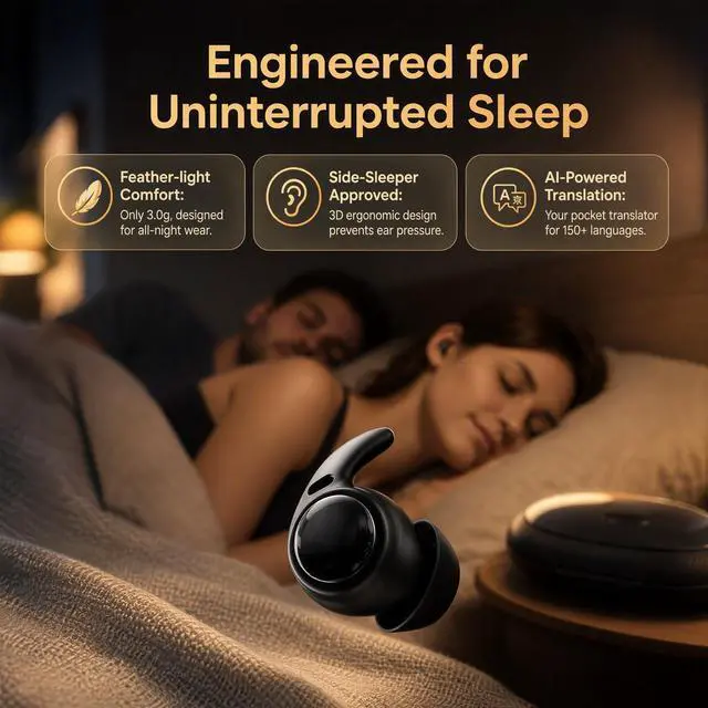 Alt view image 2 of 7 - NE76 Sleep Earbuds, Ultra-Mini Side Sleeper Earbuds 3g with ENC Mic, AI Translation Earbuds Real Time, 150-Language Translator, Bluetooth 5.4 Wireless Headphones for Travel & Busines, 400H Standby