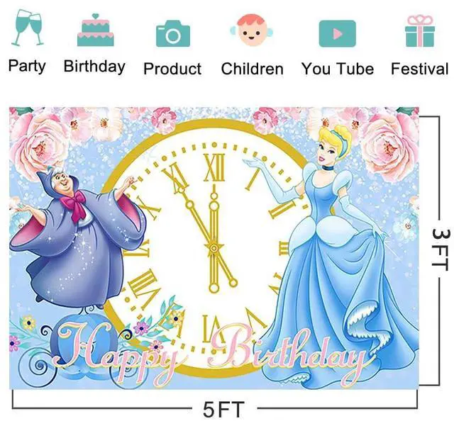 Alt view image 2 of 4 - Blue Princess Backdrop for Birthday Party Supplies 5x3ft Cinderella Photo Backgrounds Princess Cinderella Theme Baby Shower Banner for Birthday Cake Table Decoration