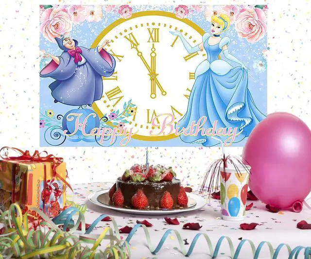Alt view image 4 of 4 - Blue Princess Backdrop for Birthday Party Supplies 5x3ft Cinderella Photo Backgrounds Princess Cinderella Theme Baby Shower Banner for Birthday Cake Table Decoration