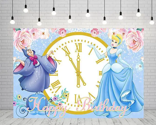 Main image of Blue Princess Backdrop for Birthday Party Supplies 5x3ft Cinderella Photo Backgrounds Princess Cinderella Theme Baby Shower Banner for Birthday Cake Table Decoration