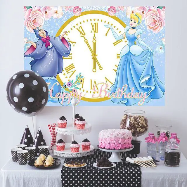 Alt view image 3 of 4 - Blue Princess Backdrop for Birthday Party Supplies 5x3ft Cinderella Photo Backgrounds Princess Cinderella Theme Baby Shower Banner for Birthday Cake Table Decoration