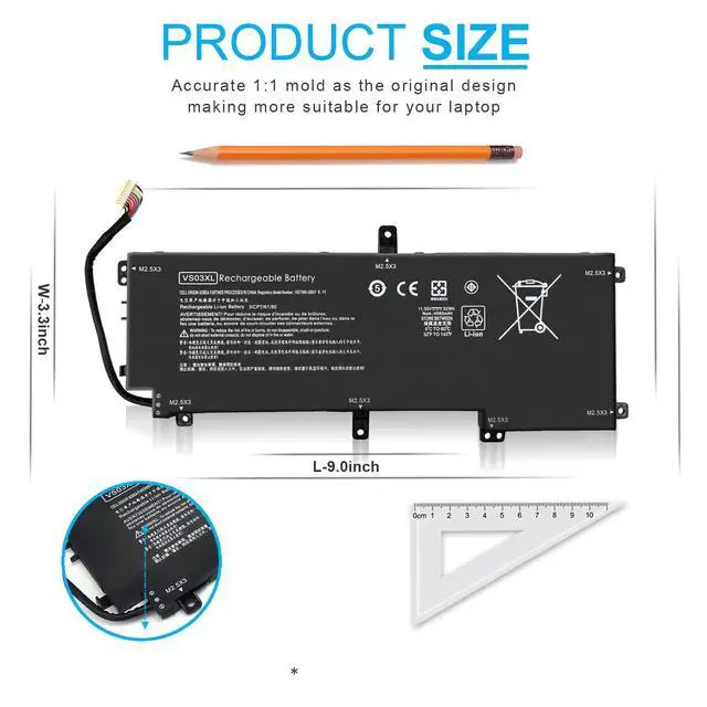 Alt view image 4 of 7 - 52Wh VS03XL 849313-856 Battery Replacement for HP Envy 15t-as100 15t-as000 15-as000 15-as100 15-as133cl 15-as043cl 15-as020nr 15-as031nr 15-as027cl 15-as182cl 849047-541 849313-850 HSTNN-UB6Y 11.55V