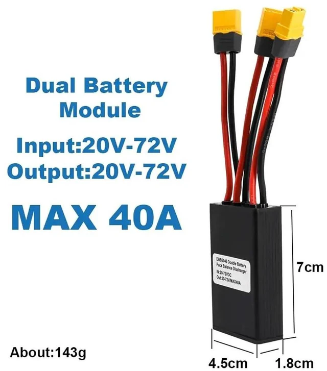 Alt view image 2 of 7 - Electric Bike Dual Battery Discharge Converter 40A 24-72VDC Dual Battery Pack Switch Balancer Double Battery Parallel Module with XT60 Plug for 750w 1000w Motor