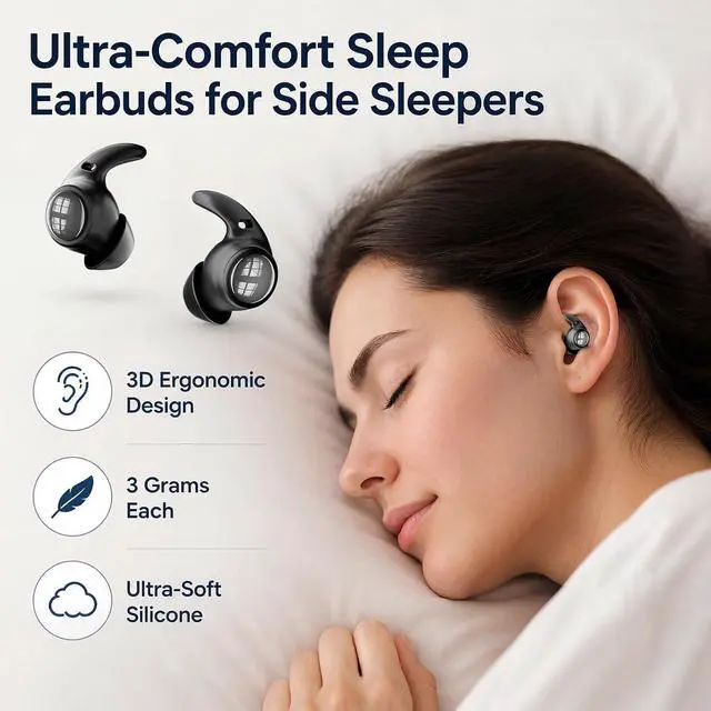 Alt view image 5 of 7 - NE76 Sleep Earbuds, Ultra-Mini Side Sleeper Earbuds 3g with ENC Mic, AI Translation Earbuds Real Time, 150-Language Translator, Bluetooth 5.4 Wireless Headphones for Travel & Busines, 400H Standby