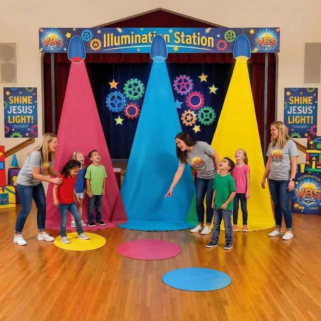 Alt view image 4 of 6 - VBS Decorations Illumination Kit 2026 Vacation Bible Scene Backdrop | 2026 Light up Themed Christian Religious Party, Stage Photo Booth Prop Background, Wall Decor