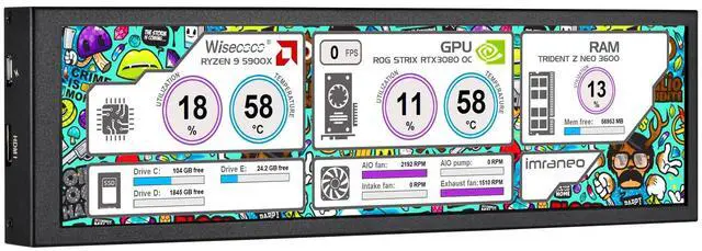 Main image of 8.8 Inch Computer Secondary Screen CPU Temperature Monitor with Casing FHD IPS 1920x480 LCD Display for Computer Case Temperature Windows Aida64 CPU GPU Monitor