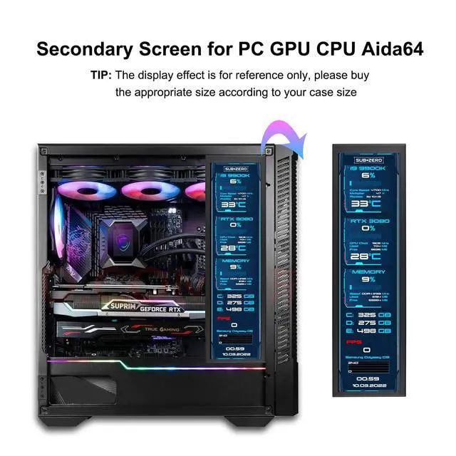 Alt view image 3 of 7 - 8.8 Inch Computer Secondary Screen CPU Temperature Monitor with Casing FHD IPS 1920x480 LCD Display for Computer Case Temperature Windows Aida64 CPU GPU Monitor