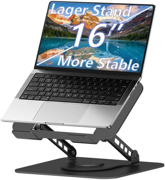 Main image of Adjustable Laptop Stand 360°Rotation Computer Riser for Desk, Black | Fit for MacBook Pro/Air Notebook Up to 16 Inches, Adjustable & Foldable, Stability & Durability, Heat Dissipation Design