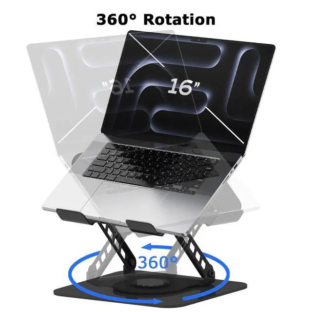 Alt view image 3 of 7 - Adjustable Laptop Stand 360°Rotation Computer Riser for Desk, Black | Fit for MacBook Pro/Air Notebook Up to 16 Inches, Adjustable & Foldable, Stability & Durability, Heat Dissipation Design