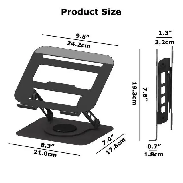 Alt view image 2 of 7 - Adjustable Laptop Stand 360°Rotation Computer Riser for Desk, Black | Fit for MacBook Pro/Air Notebook Up to 16 Inches, Adjustable & Foldable, Stability & Durability, Heat Dissipation Design