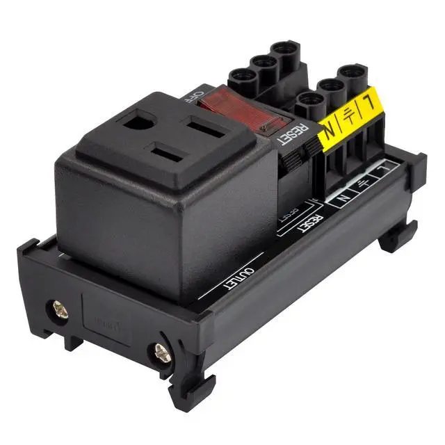 Alt view image 3 of 7 - DIN Rail Mount AC 120V NEMA 5-15R Receptacle Outlet Power Strip Module, with Rocker Switch Thermal Circuit Breaker Overload Protector (1 Outlet)