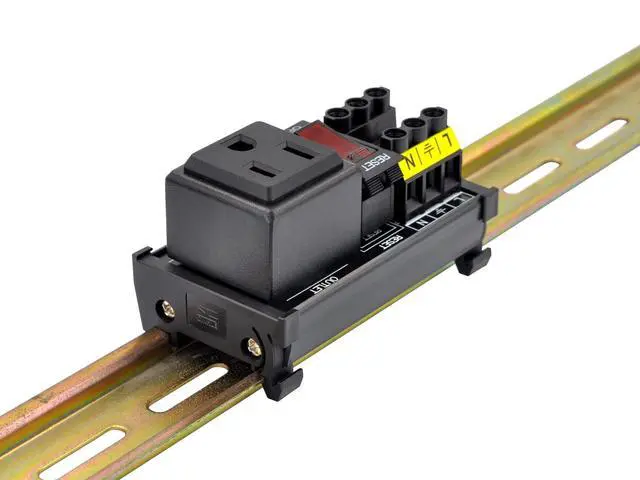Alt view image 6 of 7 - DIN Rail Mount AC 120V NEMA 5-15R Receptacle Outlet Power Strip Module, with Rocker Switch Thermal Circuit Breaker Overload Protector (1 Outlet)