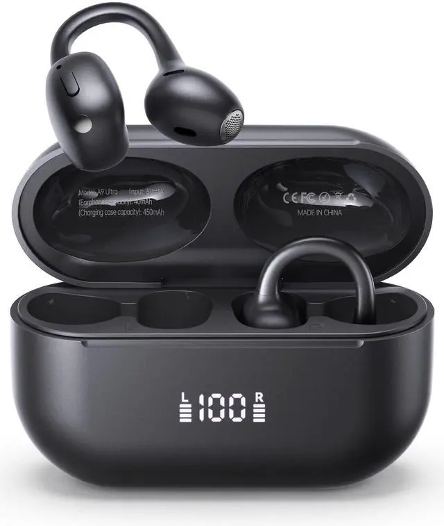 Main image of NEW Open-Ear Clip-On Wireless Earbuds, Comfortable & Secure Fit | Clear Sound, LED Battery Display, Physical Button Controls, Bluetooth 6.0, 11mm Drivers, Dual Mics, Black