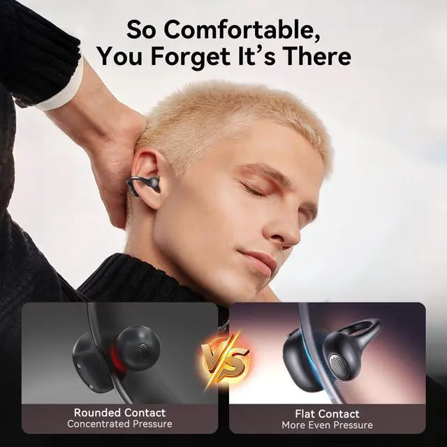 Alt view image 2 of 7 - NEW Open-Ear Clip-On Wireless Earbuds, Comfortable & Secure Fit | Clear Sound, LED Battery Display, Physical Button Controls, Bluetooth 6.0, 11mm Drivers, Dual Mics, Black