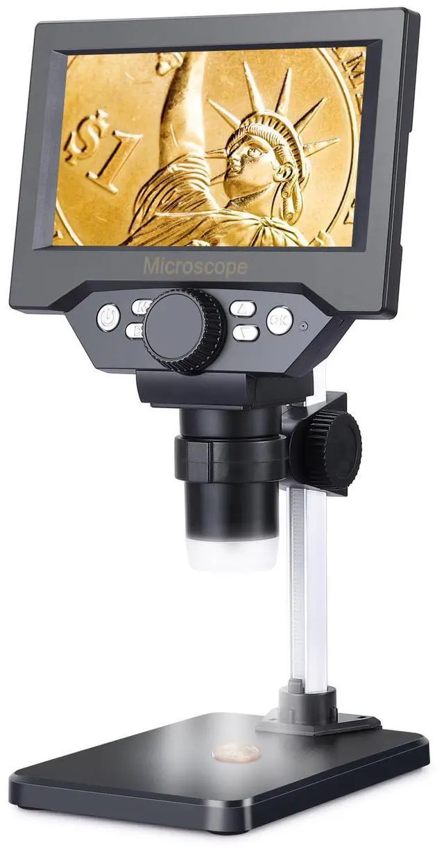 Main image of 5.5 inch LCD Digital Microscope, 8MP 1-1000X Magnification, 8 LED Lights, Rechargeable Battery, Video Recording for Circuit Board Repair, PCB Inspection, Coin, and More