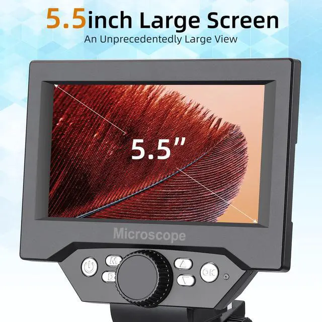 Alt view image 2 of 7 - 5.5 inch LCD Digital Microscope, 8MP 1-1000X Magnification, 8 LED Lights, Rechargeable Battery, Video Recording for Circuit Board Repair, PCB Inspection, Coin, and More