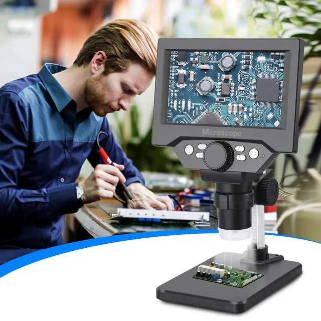 Alt view image 3 of 7 - 5.5 inch LCD Digital Microscope, 8MP 1-1000X Magnification, 8 LED Lights, Rechargeable Battery, Video Recording for Circuit Board Repair, PCB Inspection, Coin, and More