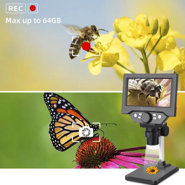 Alt view image 4 of 7 - 5.5 inch LCD Digital Microscope, 8MP 1-1000X Magnification, 8 LED Lights, Rechargeable Battery, Video Recording for Circuit Board Repair, PCB Inspection, Coin, and More