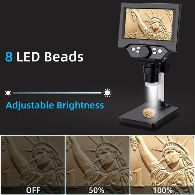 Alt view image 6 of 7 - 5.5 inch LCD Digital Microscope, 8MP 1-1000X Magnification, 8 LED Lights, Rechargeable Battery, Video Recording for Circuit Board Repair, PCB Inspection, Coin, and More