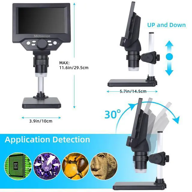Alt view image 7 of 7 - 5.5 inch LCD Digital Microscope, 8MP 1-1000X Magnification, 8 LED Lights, Rechargeable Battery, Video Recording for Circuit Board Repair, PCB Inspection, Coin, and More