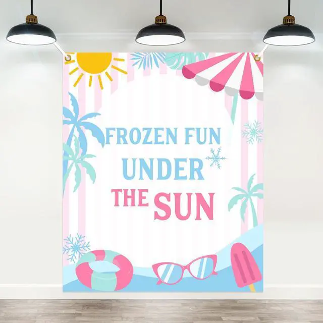 Main image of Frozen Fun Summer Birthday Banner Backdrop - Frozen Fun Under The Sun Pool Party Princess Theme Decor Suitable for 1st to 5th Girls Birthday Indoor Outdoor Party Supplies