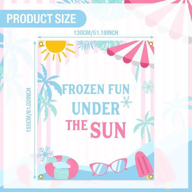 Alt view image 2 of 6 - Frozen Fun Summer Birthday Banner Backdrop - Frozen Fun Under The Sun Pool Party Princess Theme Decor Suitable for 1st to 5th Girls Birthday Indoor Outdoor Party Supplies