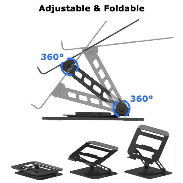 Alt view image 4 of 7 - Adjustable Laptop Stand 360°Rotation Computer Riser for Desk, Black | Fit for MacBook Pro/Air Notebook Up to 16 Inches, Adjustable & Foldable, Stability & Durability, Heat Dissipation Design