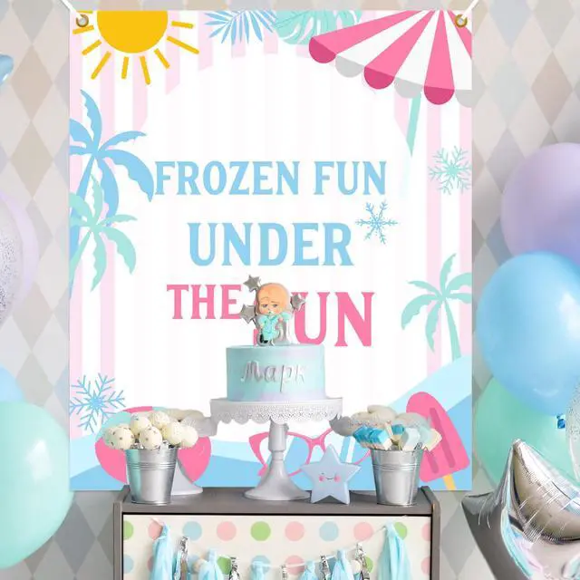 Alt view image 4 of 6 - Frozen Fun Summer Birthday Banner Backdrop - Frozen Fun Under The Sun Pool Party Princess Theme Decor Suitable for 1st to 5th Girls Birthday Indoor Outdoor Party Supplies