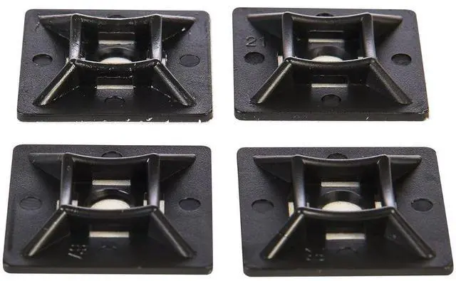 Main image of 100 Pack Black Zip Tie Mounts, 1" Adhesive Mounting Squares, Cable Tie Mount, Cable Clips Organizer Holders, Zip Tie Anchor for Wire Bundles, UV Resistant Tie Wrap Bases