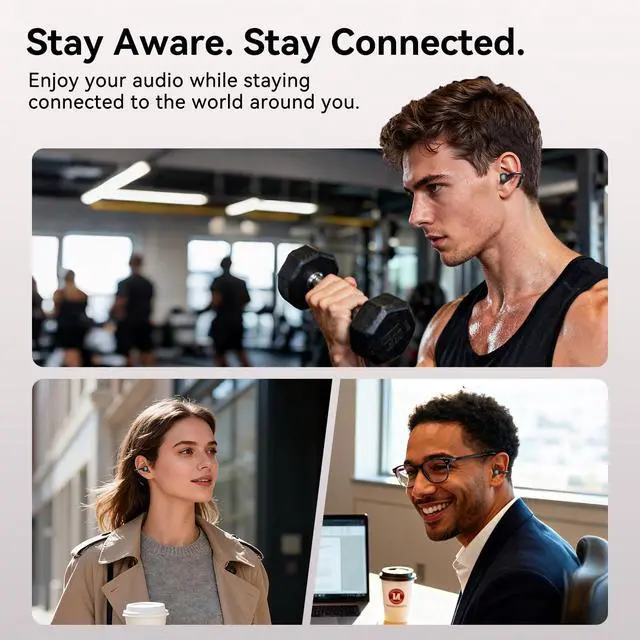 Alt view image 5 of 7 - NEW Open-Ear Clip-On Wireless Earbuds, Comfortable & Secure Fit | Clear Sound, LED Battery Display, Physical Button Controls, Bluetooth 6.0, 11mm Drivers, Dual Mics, Black