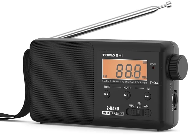 Main image of Portable AM FM Radio, USB-C Rechargeable Auto Scan Radio Large tuning knob, clock display and Micro SD MP3 player. Speaker and headphone jack for home and outdoor use