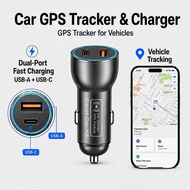 Alt view image 2 of 7 - GPS Tracker for Vehicles, Car GPS Tracker Hidden with Charging Port, Real-Time Vehicle Tracking Device for Cars, Anti-Theft GPS Locator & Parking Finder, No Monthly Fee, No SIM Card, iOS Only