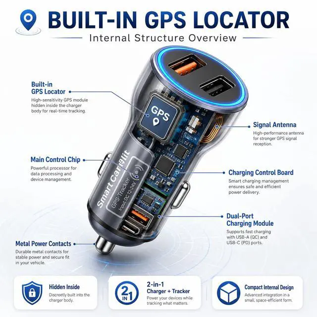 Alt view image 5 of 7 - GPS Tracker for Vehicles, Car GPS Tracker Hidden with Charging Port, Real-Time Vehicle Tracking Device for Cars, Anti-Theft GPS Locator & Parking Finder, No Monthly Fee, No SIM Card, iOS Only